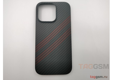Задняя накладка для iPhone 14 Pro (пластик, под карбон, черная с красной вставкой) HOCO