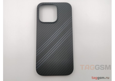 Задняя накладка для iPhone 14 Pro (пластик, под карбон, матовая, черная с синей вставкой) HOCO