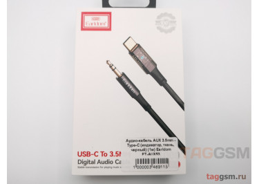 Аудио-кабель AUX 3.5mm - Type-C (индикатор, ткань, черный) (1м) Earldom ET-AUX53