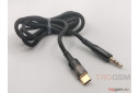 Аудио-кабель AUX 3.5mm - Type-C (индикатор, ткань, черный) (1м) Earldom ET-AUX53