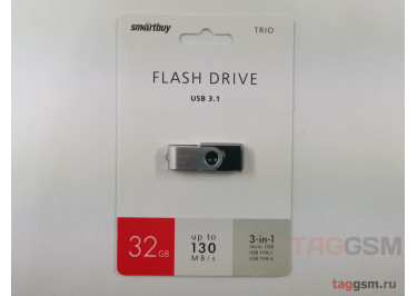 Флеш-накопитель 32Gb SmartBuy TRIO Black USB 3.1 (OTG) + microUSB + USB Type-C