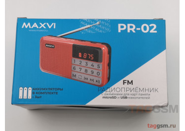 Радиоприемник Maxvi PR-02 Red (FM, USB, MicroSD, AUX, цифровой тюнер, 3W)