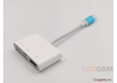 Адаптер (переходник / картридер) с Lightning на USB 2.0 + TF / SD Card Memory + внешнее питание Lightning (белый) JH-0512