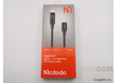 Кабель Type-C - Lightning, Data Cable. PD Fast Charge, 36W, 3A, 1,2m (Digital Display) (черный) (CA-1030) Mcdodo