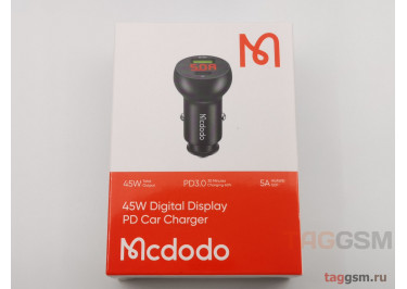 Блок питания (авто) на 2 порта (USB-A+USB-C), 45W PD3.0 Fast Charger, (Digital Display) (черный), (CC-7030) Mcdodo
