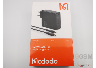 Блок питания USB (сеть) 140W GaN5 Pro, Fast Charger Set, на 3 порта (2xUSB-C+USB-A)+(кабель Type-C-Type-C 240W, 5A, 2m), (черный) (CH-2913) Mcdodo