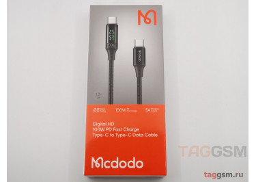 Кабель Type-C - Type-C, Data Cable, PD Fast Charge, 100W, 5A, 1,2m (Digital Display) (черный) (CA-1100) Mcdodo