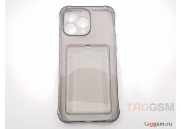 Задняя накладка для iPhone 15 Pro Max (силикон, с защитой камеры, с визитницей, прозрачно-черная (Full TPU Case)) Armor series