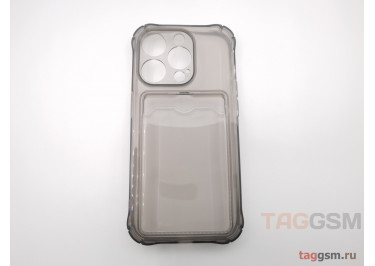 Задняя накладка для iPhone 15 Pro (силикон, с защитой камеры, с визитницей, прозрачно-черная (Full TPU Case)) Armor series