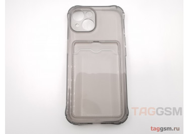 Задняя накладка для iPhone 15 (силикон, с защитой камеры, с визитницей, прозрачно-черная (Full TPU Case)) Armor series