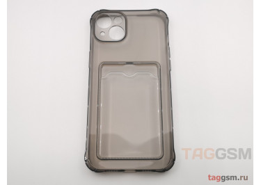 Задняя накладка для iPhone 15 Plus (силикон, с защитой камеры, с визитницей, прозрачно-черная (Full TPU Case)) Armor series