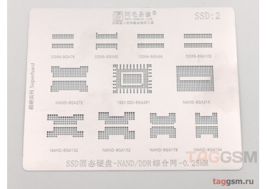 Трафарет BGA DDR4-BGA78 / 96 / DDR5-BGA82 / 102 / NAND-BGA272 / 316 / 132 / 152 / 178 / 154 / 1620 SSD-BGA291 (SSD:2) AMAOE