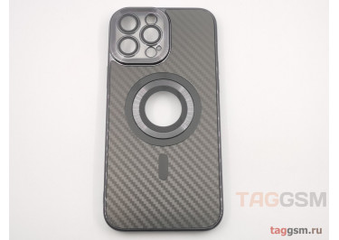 Задняя накладка для iPhone 13 Pro Max (силикон, под карбон, матовая, с защитой камеры, поддержка MagSafe, черная) Anyland