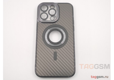 Задняя накладка для iPhone 14 Pro Max (силикон, под карбон, матовая, с защитой камеры, поддержка MagSafe, черная) Anyland