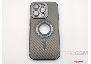 Задняя накладка для iPhone 14 Pro (силикон, под карбон, матовая, с защитой камеры, поддержка MagSafe, черная) Anyland
