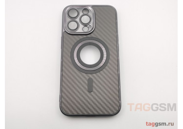 Задняя накладка для iPhone 13 Pro (силикон, под карбон, матовая, с защитой камеры, поддержка MagSafe, черная) Anyland