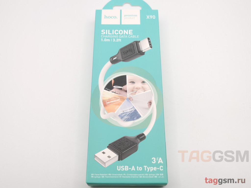 Кабель USB - Type-C (силикон) (3A) белый 1м, HOCO (X90)