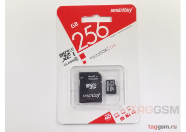 Micro SD 256Gb Smartbuy Class 10, U3, 80Mb / s с адаптером SD