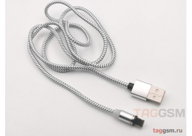Кабель USB - Lightning (ткань, магнитный, 360 градусов) (1м) серебро, X-CABLE