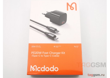 Блок питания USB (сеть) PD20W Fast Charger Kit (USB-C) + (кабель Type-C - Type-C, 36W, 3A, 1.2m) (черный) (CH-4044) Mcdodo