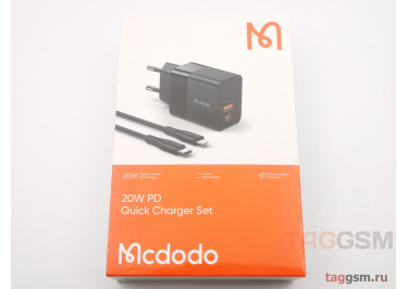 Блок питания USB (сеть) PD20W Fast Charger (USB-C+USB-A) + (кабель Type-C - Lightning, 36W, 3A, 1.2m) (черный) (CH-1952) Mcdodo