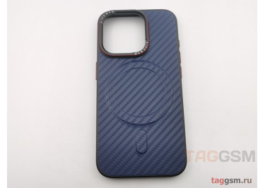 Задняя накладка для iPhone 15 Pro (матовая, карбон, поддержка MagSafe, синяя)