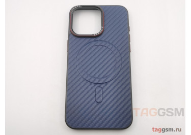 Задняя накладка для iPhone 15 Pro Max (матовая, карбон, поддержка MagSafe, синяя)