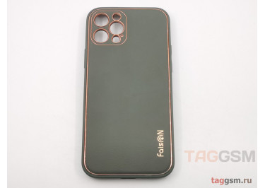 Задняя накладка для iPhone 12 Pro (силикон, экокожа, матовая, серо-зеленая (Graceful)) Faison
