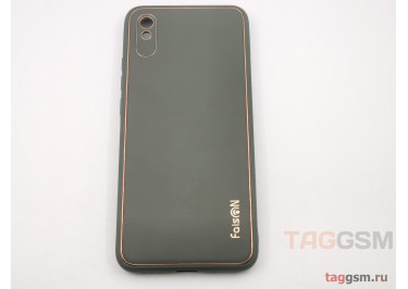 Задняя накладка для Xiaomi Redmi 9A (силикон, экокожа, матовая, серо-зеленая (Graceful)) Faison