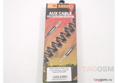 Аудио-кабель AUX 3.5mm (1м) (пружина, черный), Faison (FS-K-478)