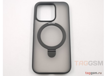 Задняя накладка для iPhone 15 Pro (силикон, поддержка MagSafe, с подставкой, черная (Mutural))