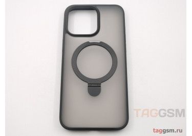 Задняя накладка для iPhone 15 Pro Max (силикон, поддержка MagSafe, с подставкой, черная (Mutural))