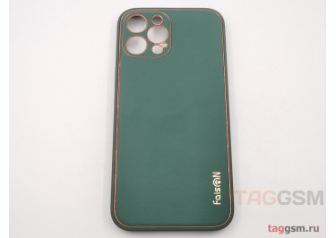 Задняя накладка для iPhone 12 Pro Max (силикон, экокожа, матовая, темно-зеленая (Graceful)) Faison