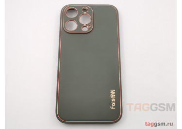 Задняя накладка для iPhone 13 Pro (силикон, экокожа, матовая, серо-зеленая (Graceful)) Faison