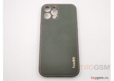 Задняя накладка для iPhone 12 Pro Max (силикон, экокожа, матовая, серо-зеленая (Graceful)) Faison