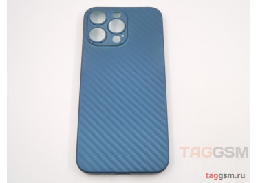 Задняя накладка для iPhone 15 Pro Max (карбон, ультратонкая, с защитой камеры, защита от отпечатков пальцев), синяя (Air Carbon) (Full Case)) KZDOO