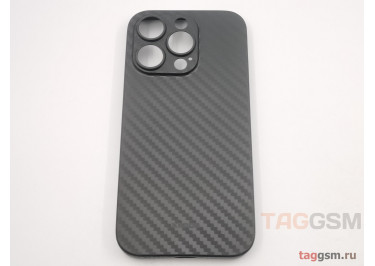 Задняя накладка для iPhone 15 Pro (карбон, ультратонкая, с защитой камеры, защита от отпечатков пальцев), черная (Air Carbon) (Full Case)) KZDOO