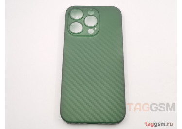 Задняя накладка для iPhone 15 Pro (карбон, ультратонкая, с защитой камеры, защита от отпечатков пальцев), зеленая (Air Carbon) (Full Case)) KZDOO