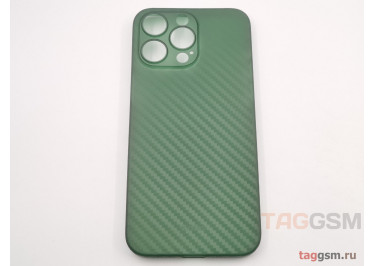 Задняя накладка для iPhone 15 Pro Max (карбон, ультратонкая, с защитой камеры, защита от отпечатков пальцев), зеленая (Air Carbon) (Full Case)) KZDOO