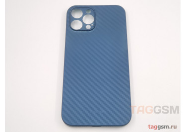 Задняя накладка для iPhone 12 Pro Max (карбон, ультратонкая, с защитой камеры, защита от отпечатков пальцев), синяя (Air Carbon) (Full Case)) KZDOO