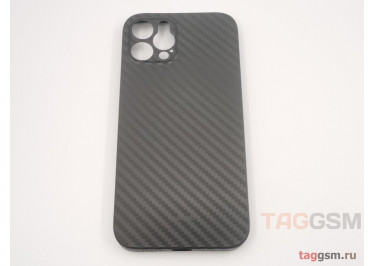 Задняя накладка для iPhone 12 Pro (карбон, ультратонкая, с защитой камеры, защита от отпечатков пальцев), черная (Air Carbon) (Full Case)) KZDOO