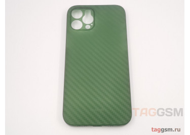 Задняя накладка для iPhone 12 Pro (карбон, ультратонкая, с защитой камеры, защита от отпечатков пальцев), зеленая (Air Carbon) (Full Case)) KZDOO