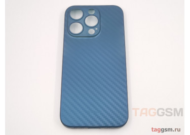 Задняя накладка для iPhone 15 Pro (карбон, ультратонкая, с защитой камеры, защита от отпечатков пальцев), синяя (Air Carbon) (Full Case)) KZDOO