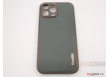 Задняя накладка для iPhone 13 Pro Max (силикон, экокожа, матовая, черно-зеленая (Graceful)) Faison
