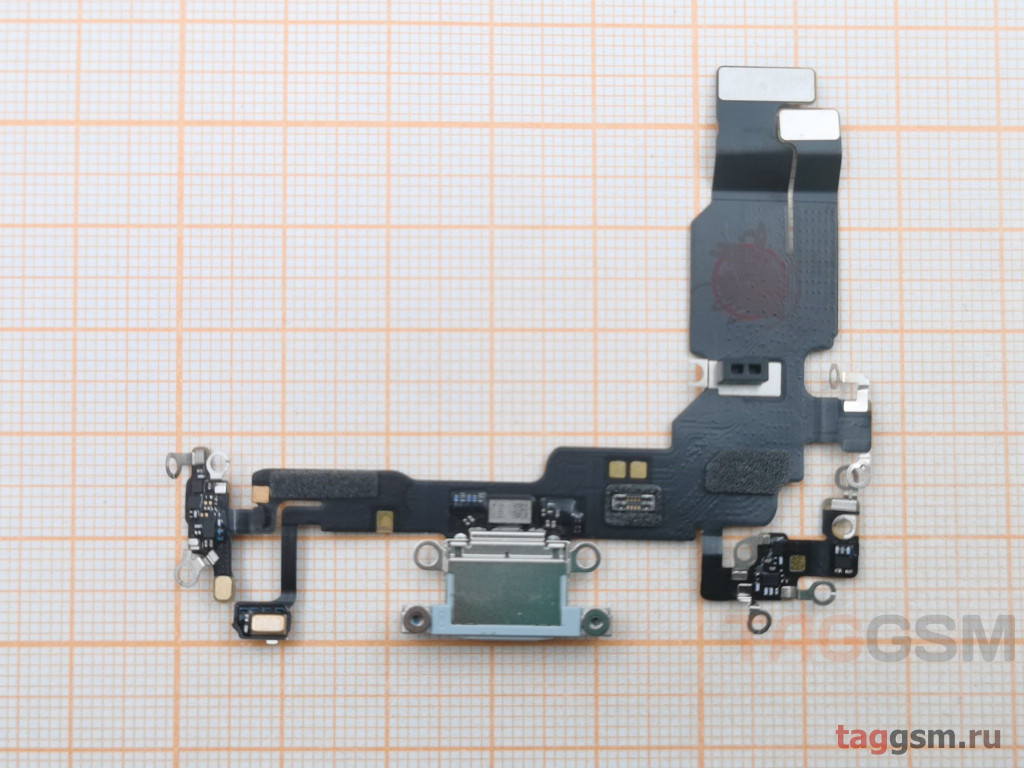 Шлейф для iPhone 15 + разъем зарядки + микрофон (синий), ориг