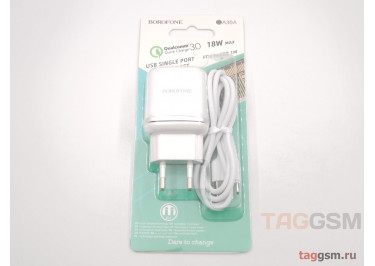 Блок питания (сеть) (USB) 3000mA + кабель micro USB (QC3.0) белый, (BA36A) Borofone
