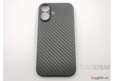 Задняя накладка для iPhone 16 (карбон, ультратонкая, с защитой камеры, защита от отпечатков пальцев), черная (Air Carbon) (Full Case) KZDOO