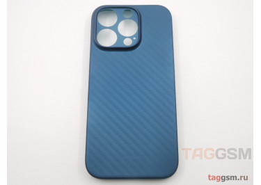 Задняя накладка для iPhone 16 Pro (карбон, ультратонкая, с защитой камеры, защита от отпечатков пальцев), синяя (Air Carbon) (Full Case) KZDOO