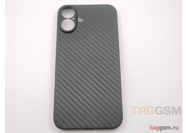 Задняя накладка для iPhone 16 Plus (карбон, ультратонкая, с защитой камеры, защита от отпечатков пальцев), черная (Air Carbon) (Full Case) KZDOO
