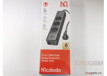 Сетевой удлинитель Surge Protection Power Strip 1,5м 3 розетки + USB-A 30W + 2USB-C 33W GaN (черный) (CH-0620) Mcdodo